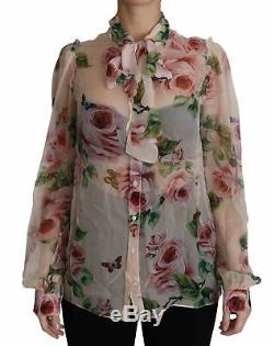 DOLCE & GABBANA Pussybow Blouse Floral Silk Long Sleeves Top IT46/US12/XL $1100