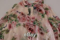 DOLCE & GABBANA Pussybow Blouse Floral Silk Long Sleeves Top IT46/US12/XL $1100