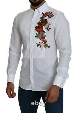 DOLCE & GABBANA Shirt GOLD 100% Cotton White Flowers Top 39/ US15.5 /S RRP $2000