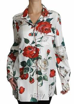 DOLCE & GABBANA Shirt White Longsleeve Silk Rose Print Top IT44/US10/L $1300