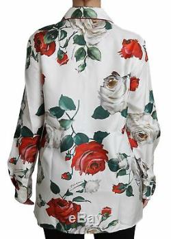DOLCE & GABBANA Shirt White Longsleeve Silk Rose Print Top IT44/US10/L $1300