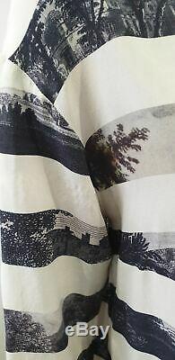 DRIES VAN NOTEN Cream & Grey Silk Stripe Landscape Print Long Sleeve Blouse Top