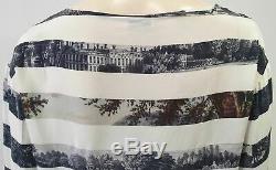 DRIES VAN NOTEN Cream & Grey Silk Stripe Landscape Print Long Sleeve Blouse Top