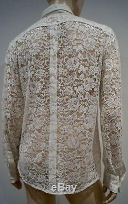 D&G DOLCE & GABBANA Winter White Lace Collared Long Sleeve Blouse Shirt Top 44