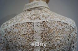 D&G DOLCE & GABBANA Winter White Lace Collared Long Sleeve Blouse Shirt Top 44