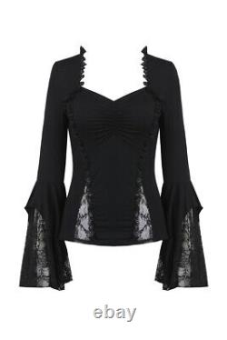 Dark In Love Womens Lady Gothic Black Long Sleeve Lace Cuff Witch Vampire Tops D