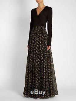 Diane Von Furstenberg Aviva Black Long Sleeve Top Full Skirt Gold Print New 12