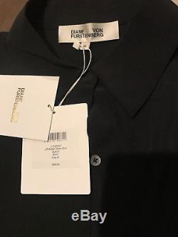Diane Von Furstenberg Long-Sleeve Button-Front Silk Shirt/Top/Blouse M $ 298