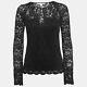 Diane Von Furstenberg Black Lace Long Sleeve Top S