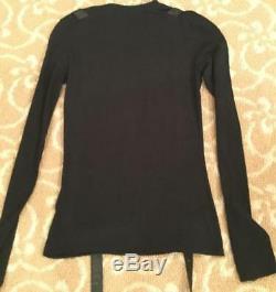 Dior Black Long Sleeve Cotton Top with Leather Straps Size French 38, U. S 6