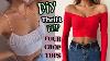 Diy Crop Tops From Old T Shirts Thrift Flips Square Neck Bardot Long Sleeve Ruched Top