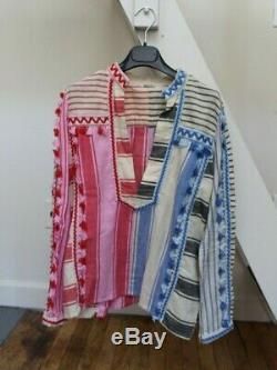 Dodo Bar Or pink blue cotton long sleeve top skit blouse m