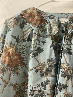 Doen Cotton Green Floral Long Sleeve Blouse Top Sz Xs