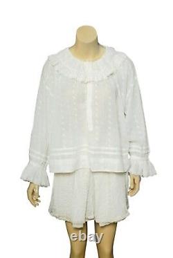 Doen Etta Ruffled Top Ivory S 6 Women's Casual Embroidered Boho Blouse NEW 31649