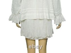 Doen Etta Ruffled Top Ivory S 6 Women's Casual Embroidered Boho Blouse NEW 31649