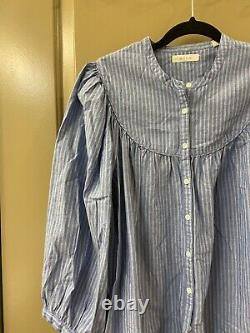 Doen cotton blue stripe balloon sleeve blouse top sz S (item A44)