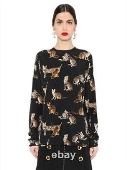 Dolce & Gabbana Black Silk Long Sleeve Cat Blouse Top Sz It 38 Xs