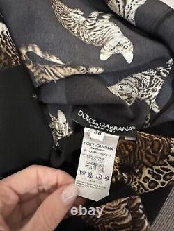 Dolce & Gabbana Black Silk Long Sleeve Cat Blouse Top Sz It 38 Xs