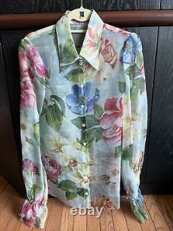 Dolce & Gabbana Blouse Womens 50 Floral Silk Top Longsleeve Button Down Shirt
