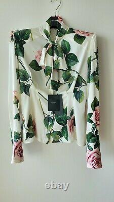 Dolce & Gabbana Long Sleeve Cady Rose Print blouse 10US/44IT Orig $1345
