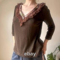 Dolce & Gabbana Long Sleeve Top Medium Brown Wool Blend