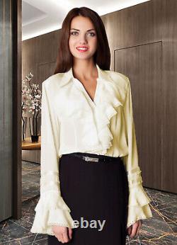 Dressy Elegant Ladies Cream Top Blouse Formal Business Work