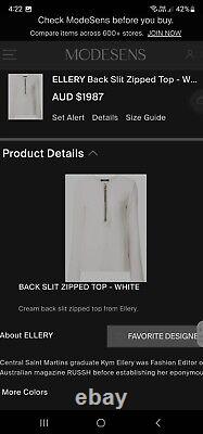 ELLERY Minnelli Long Sleeve Crew Neck Top w Zip in Creme, Size 12 BNWT RRP $1500