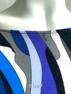 EMILIO PUCCI Blue Grey Black Print Long Sleeve Stretch T Shirt Top UK 12 IT 44