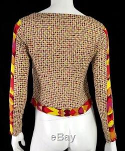 EMILIO PUCCI Multi-Color Geometric Jersey Cropped Long Sleeve Top 42