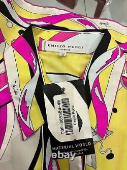 EMILIO PUCCI Vintage Iconic Print 100% Silk Yellow / Fuchsia Blouse Top NWT RARE
