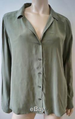 EQUIPMENT FEMME Olive Green Silk Collared V Neck Long Sleeve Blouse Shirt Top L