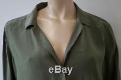 EQUIPMENT FEMME Olive Green Silk Collared V Neck Long Sleeve Blouse Shirt Top L