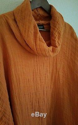 ESKANDAR Orange Textured Linen Turtleneck Top Long sleeves SIZE 1
