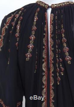 ETRO Womens Silk Black Beaded Pattern Tassel Long Sleeve Blouse Top 6-42 NWOT
