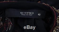 ETRO Womens Silk Black Beaded Pattern Tassel Long Sleeve Blouse Top 6-42 NWOT