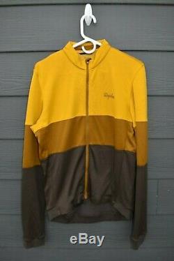 EUC! Rapha Tricolour Long Sleeve Jersey XL Mustard Brown Cycling Top