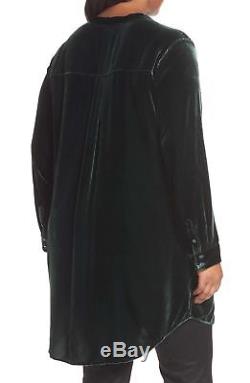 Eileen Fisher Black Velvet Mandarin Collar Long Sleeve Tunic Shirt Top 2X New