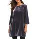 Eileen Fisher Blue Shale Long Silk Velvet Tunic Top Size L Nwt $318 3/4 Sleeves