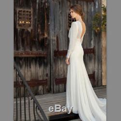 Elegant Mermaid Wedding Dresses Bridal Long Sleeve V Neck Top Lace Boho Chapel
