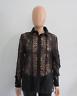 Elie Saab Black Sheer Floral Lace Button Front Long Sleeve Blouse/top Size 42