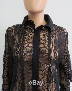 Elie Saab Black Sheer Floral Lace Button Front Long Sleeve Blouse/Top Size 42
