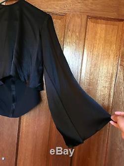 Ellery Protege Wide Long Sleeve Crop Top In Black Satin Size 6 Rrp $695 Bnwot