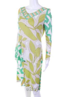 Emilio Pucci Beige Green V-Neck Long Sleeve Blouse Top Skirt Set Size 14