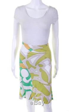Emilio Pucci Beige Green V-Neck Long Sleeve Blouse Top Skirt Set Size 14