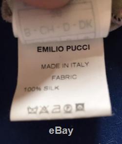 Emilio Pucci Firenze Italy 100 % Silk V Neck Long Sleeve Geometric Print Top S