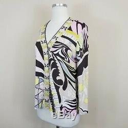 Emilio Pucci Size L Large Top Shirt Multi-Color V-Neck Long Sleeve Brown Yellow