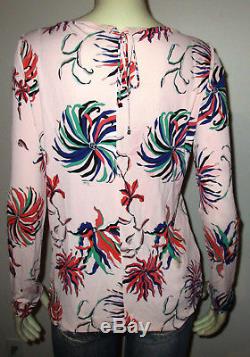 Emilio Pucci Top Pink multi colored signed Viscose/silk long sleeve size 10