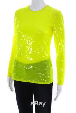 Emilio Pucci Womens Top Size 4 Yellow Sequin Zip Up Long Sleeve Crew Neck
