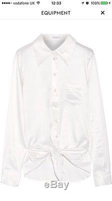 Equipment White Silk Charmeuse Luis Shirt Top Tie Waist Long Sleeve XS S New