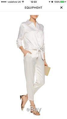 Equipment White Silk Charmeuse Luis Shirt Top Tie Waist Long Sleeve XS S New
